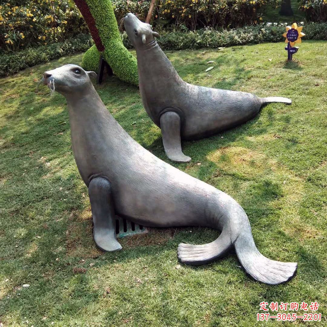 温州精美玻璃钢海豹雕塑