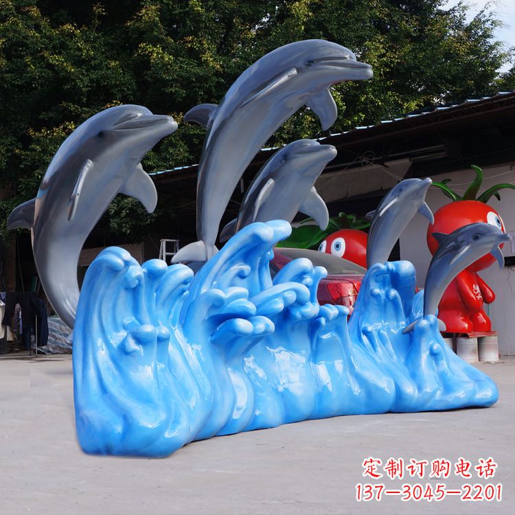 温州艺术精美的海豚玻璃钢雕塑