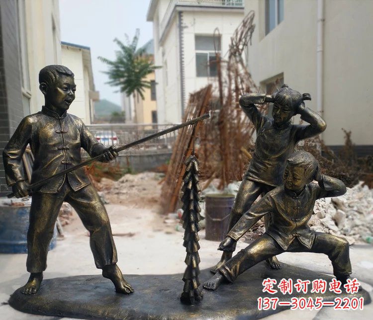 温州放鞭炮的儿童公园人物铜雕