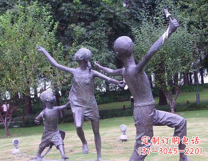 温州放风筝的儿童公园人物铜雕