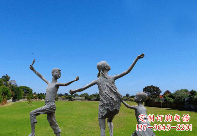 温州放风筝的儿童铜雕 (2)