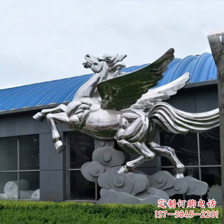 温州飞马镜面不锈钢雕塑-企业景观动物标识
