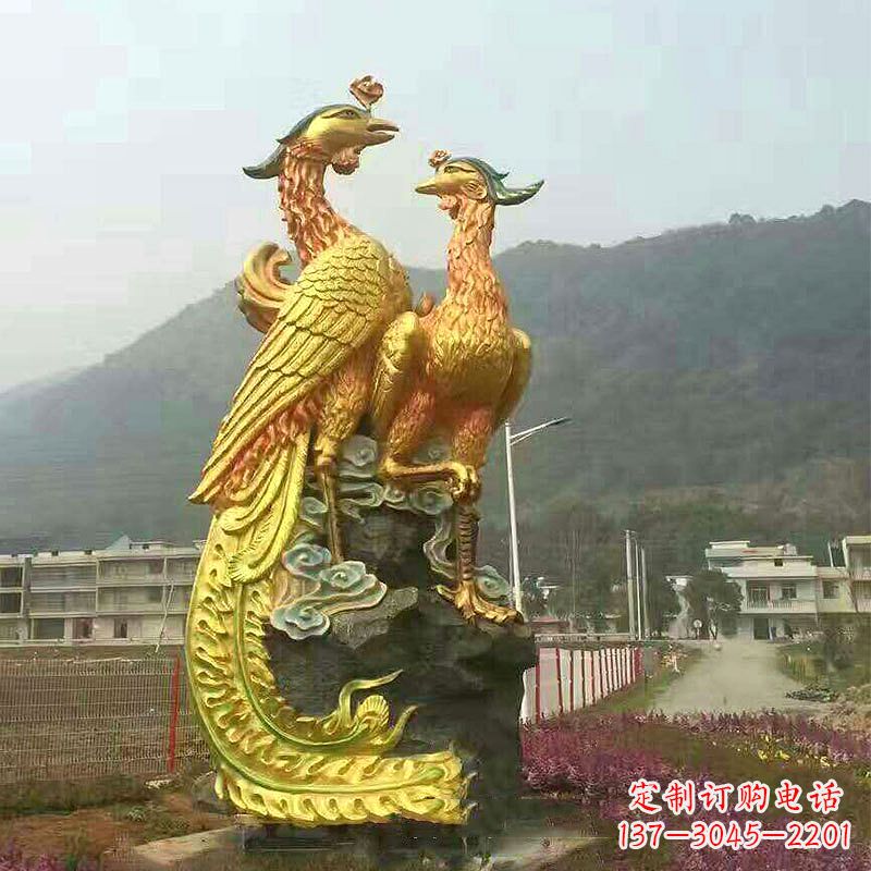 温州瑞鸟凤凰鎏金雕塑,点缀公园景区