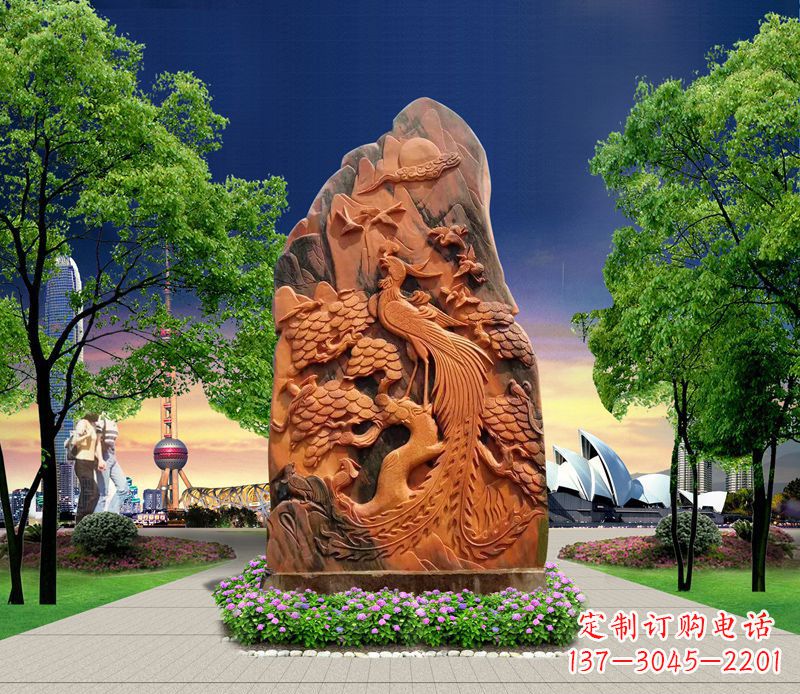 温州凤凰石雕动物摆件