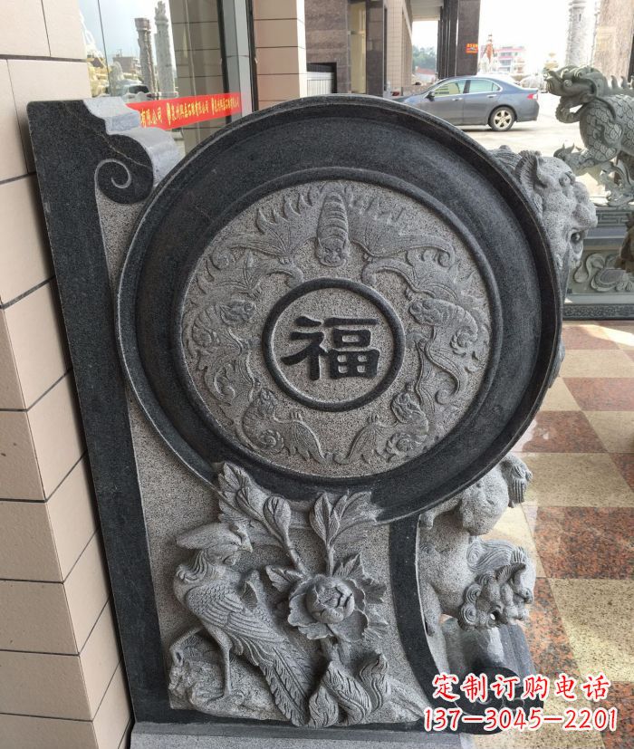 温州福字雕塑 招财门墩石抱鼓