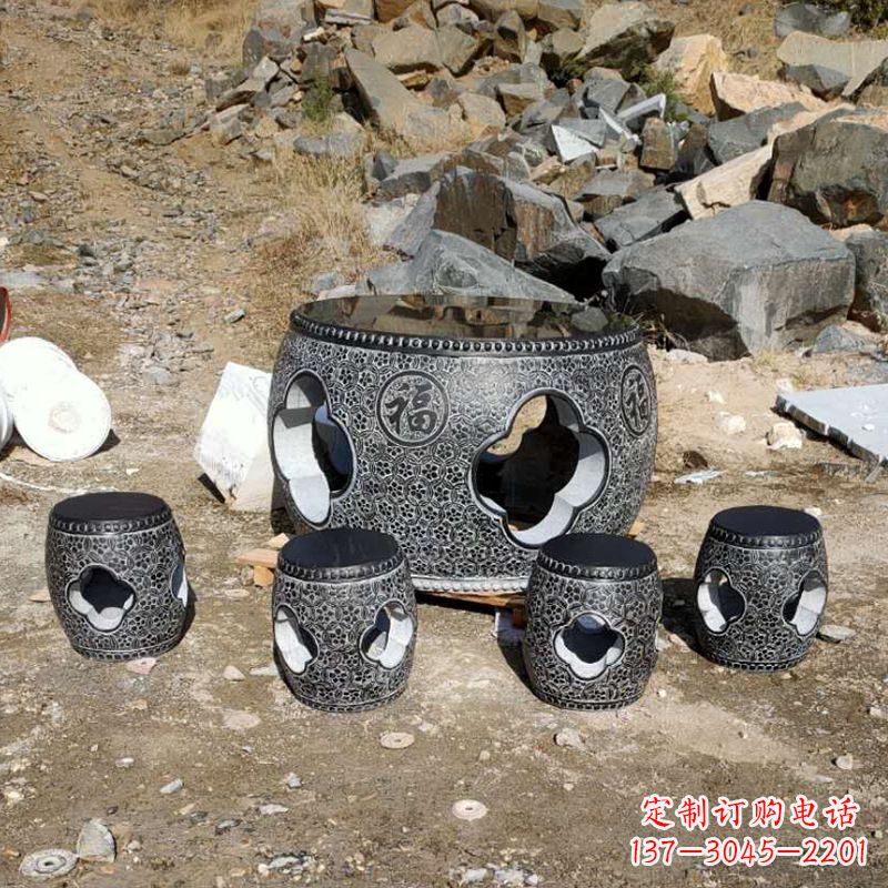 温州福字青石桌凳雕塑