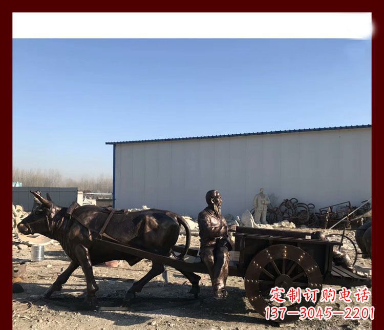 温州赶牛车的祖孙俩铜雕