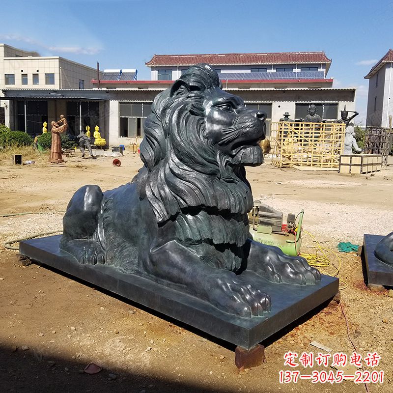 温州港币狮铜雕塑-企业商场大门动物雕塑