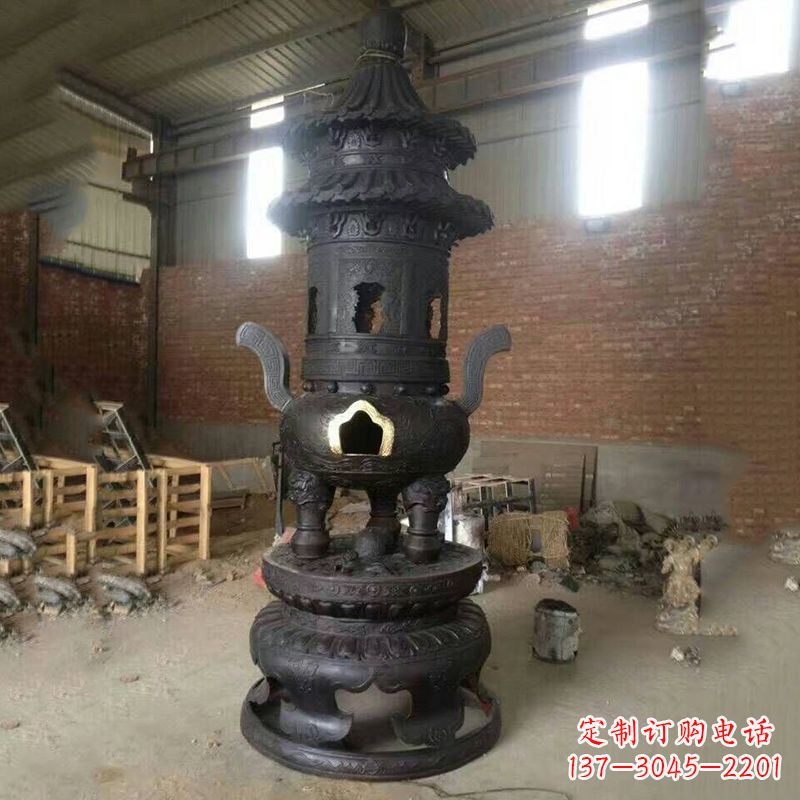 温州花卉盘状高层圆形铜香炉雕塑
