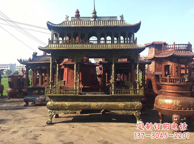 温州高浮雕螭龙纹铜香炉