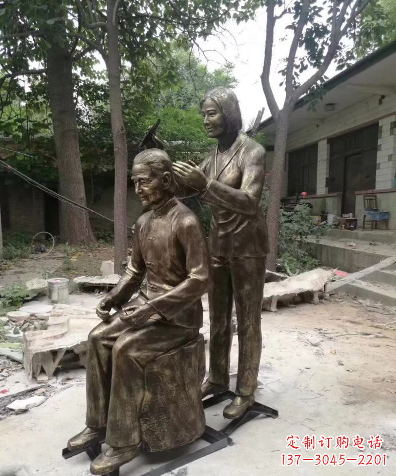 温州产品名称纪念母亲的梳头人物铜雕