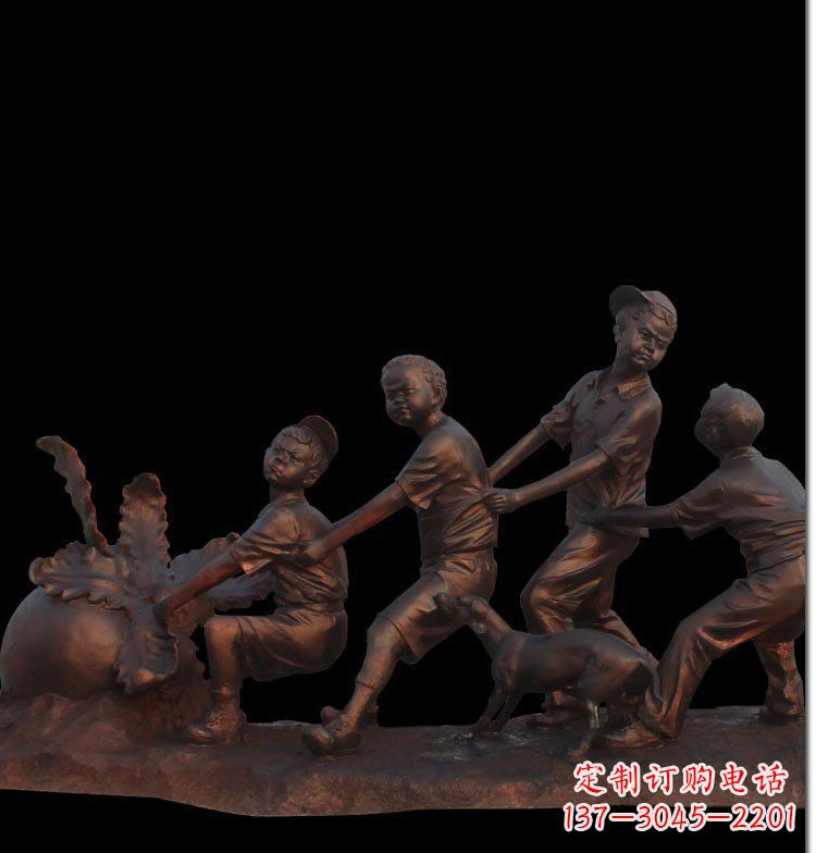 温州精美玻璃钢仿铜拔萝卜人物雕塑