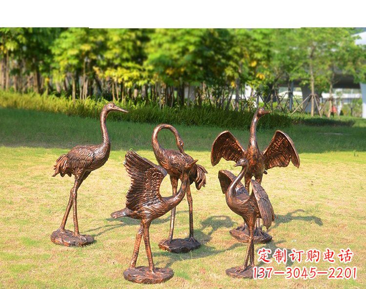温州仿铜钢玻璃摇头仙鹤雕塑