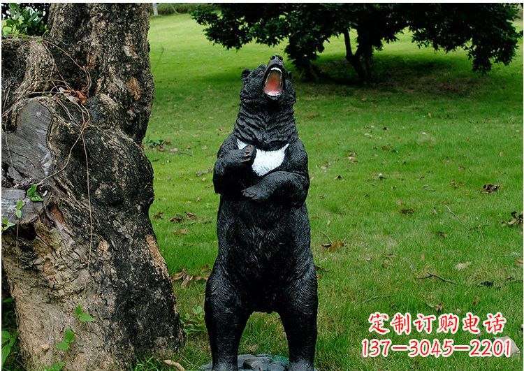 温州公园风情玻璃钢仿真黑熊雕塑