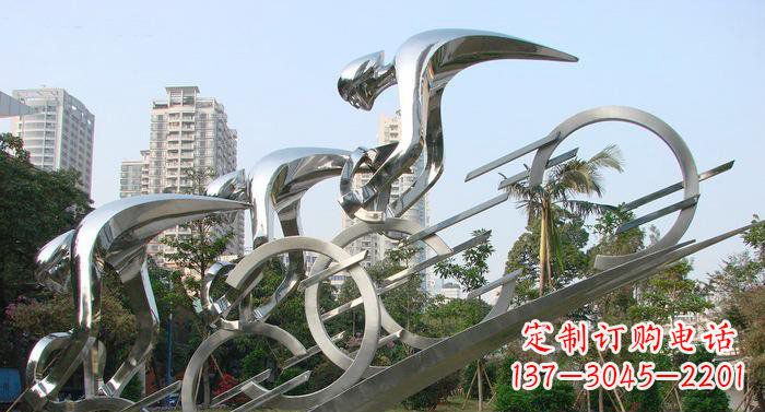 温州公园不锈钢抽象骑自行车人物雕塑