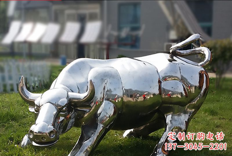 温州公园不锈钢动物牛雕塑