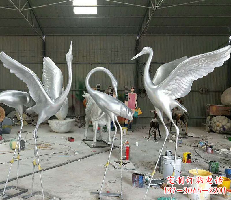 温州公园不锈钢动物仙鹤雕塑