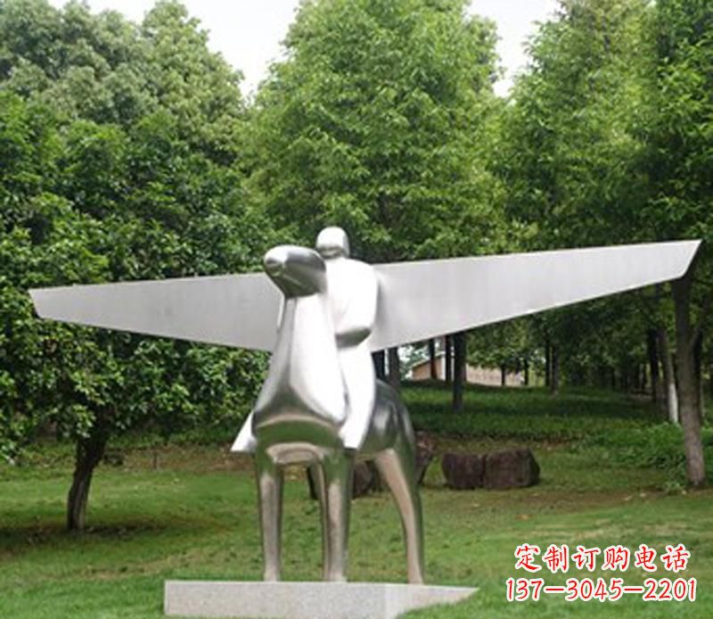 温州公园不锈钢飞马人物抽象雕塑