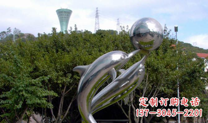 温州高贵静谧的不锈钢海豚顶球雕塑