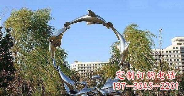 温州公园不锈钢海豚之圈雕塑