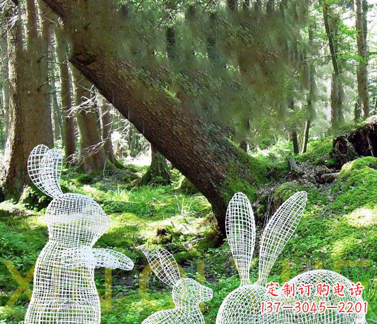 温州公园不锈钢镂空兔子雕塑