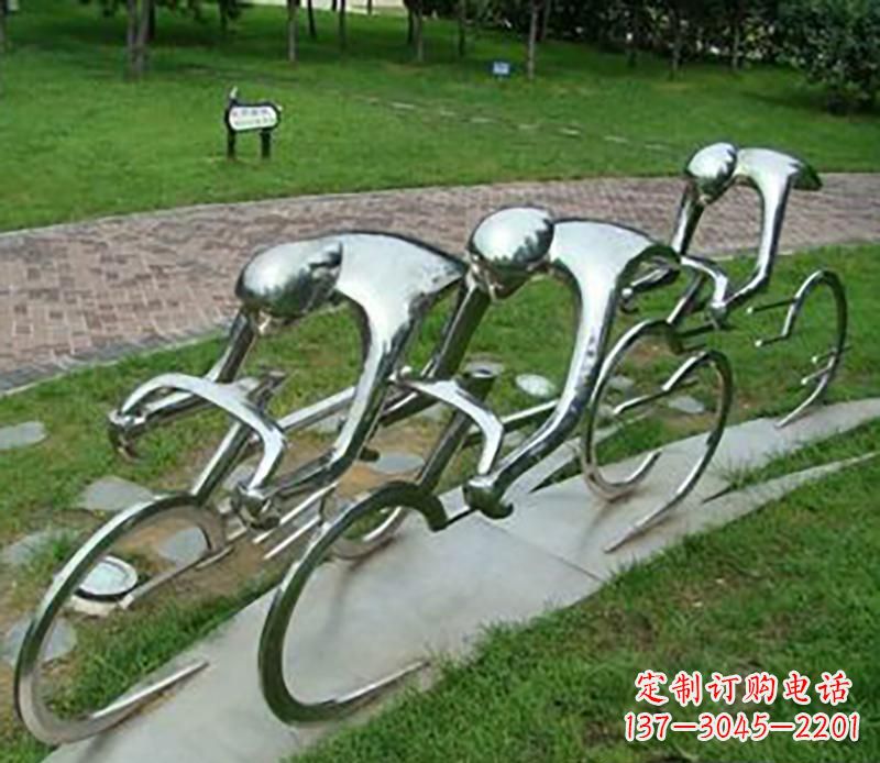温州公园不锈钢骑自行车抽象雕塑
