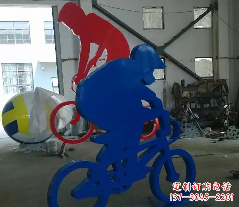 温州公园不锈钢骑自行车运动人物雕塑