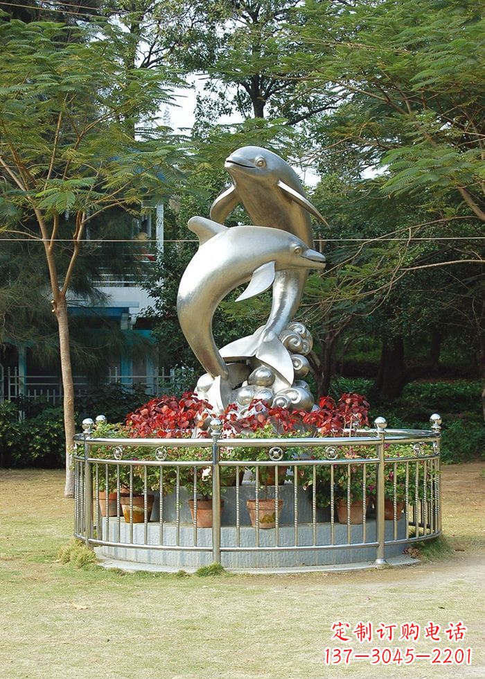 温州不锈钢踏浪海豚雕塑