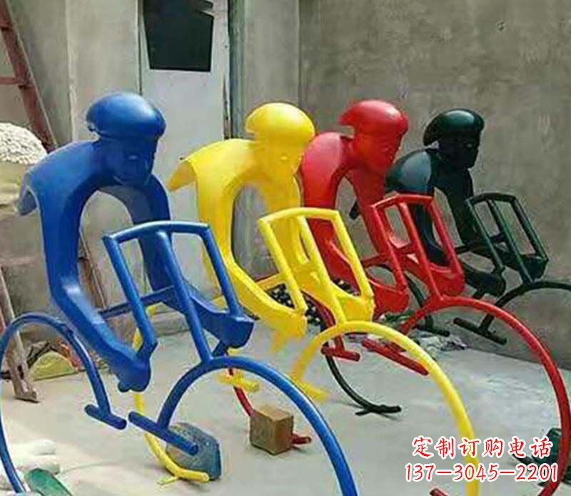温州公园不锈钢自行车运动人物景观摆件雕塑