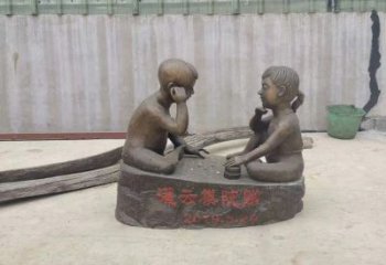 温州精美儿童下棋铜雕