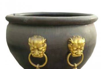 温州传统工艺鎏金狮子头水缸铜雕塑