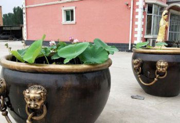 温州精美铜雕狮子头水缸