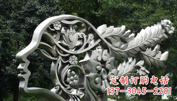 温州公园抽象不锈钢美女头象雕塑