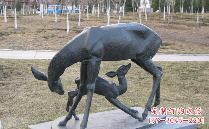 温州公园抽象母子鹿动物铜雕 (2)