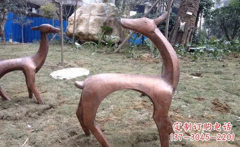 温州公园抽象小鹿动物铜雕