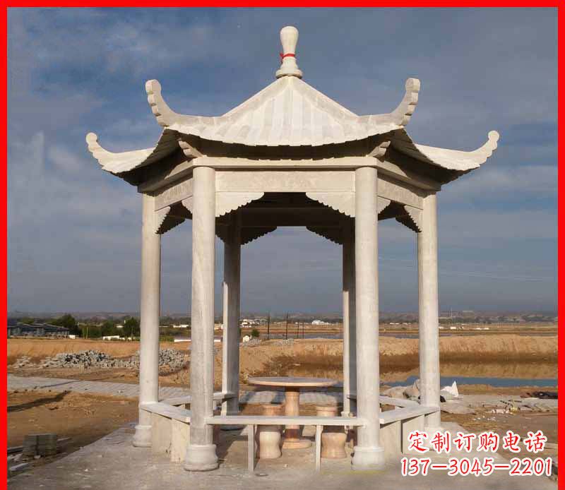 温州公园大理石六角石雕凉亭 (2)