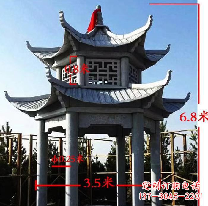 温州杰出的大理石六角石双层凉亭雕塑