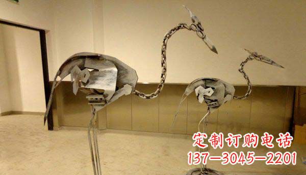温州公园动物不锈钢抽象仙鹤雕塑