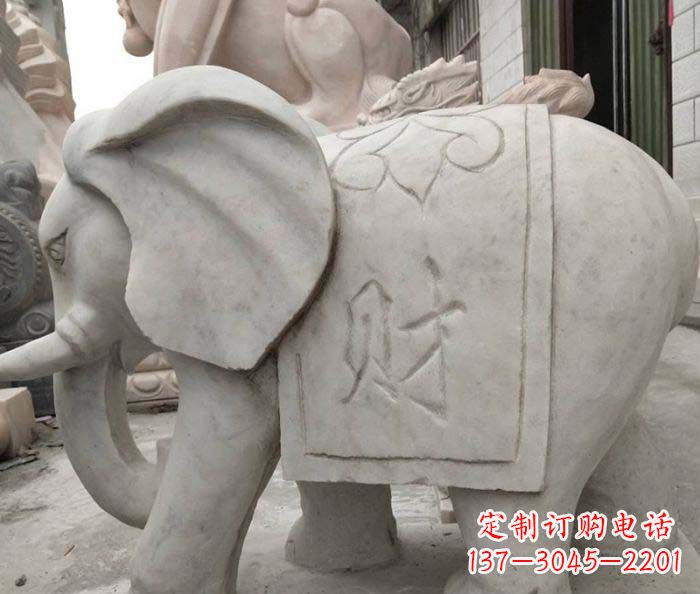 温州公园动物大理石大象石雕 (2)