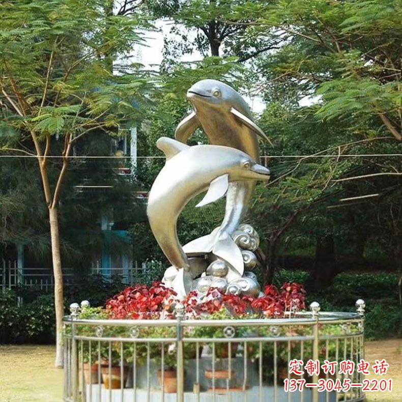 温州公园动物海豚不锈钢景观雕塑