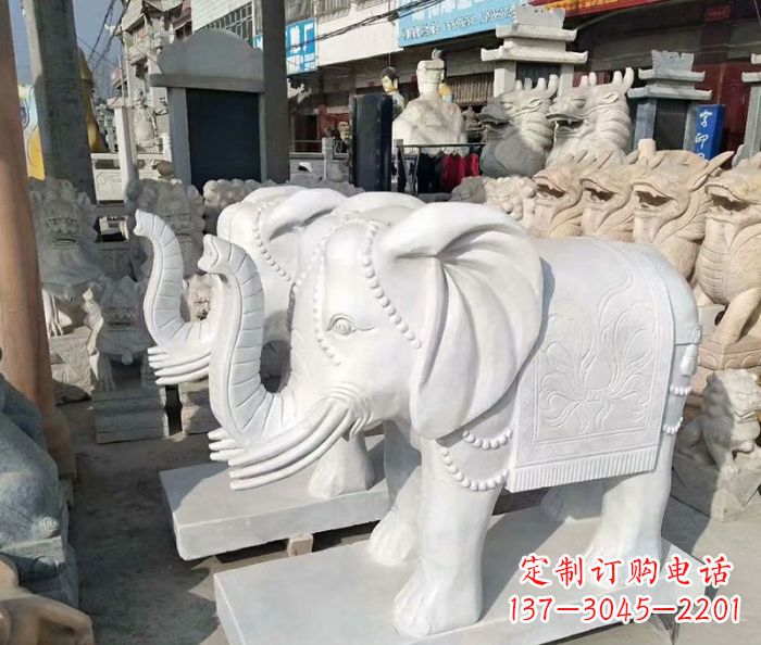 温州汉白玉大象雕塑——招财聚宝