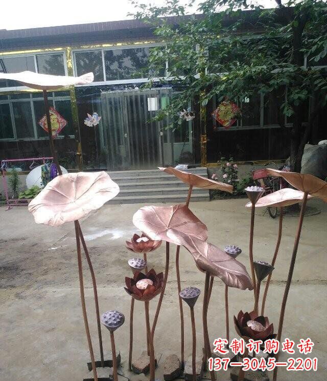 温州公园锻造荷花荷叶景观铜雕