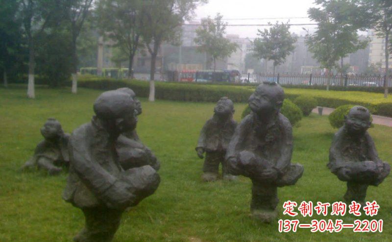 温州公园儿童斗鸡小品铜雕