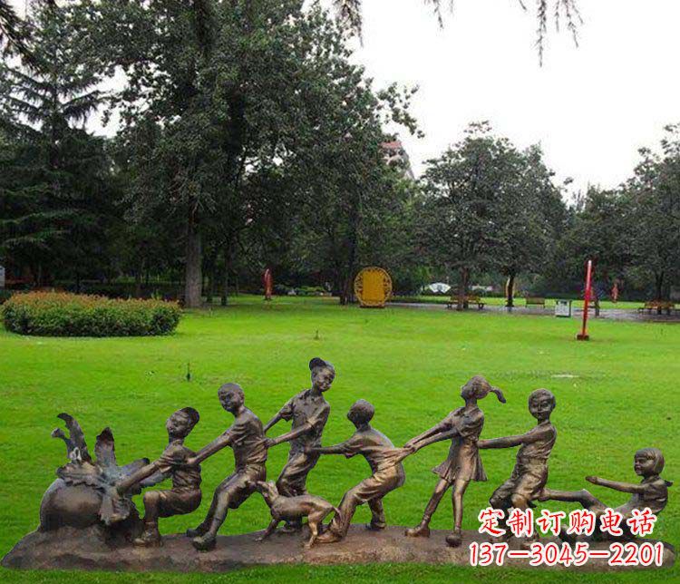 温州公园儿童拔萝卜人物小品铜雕