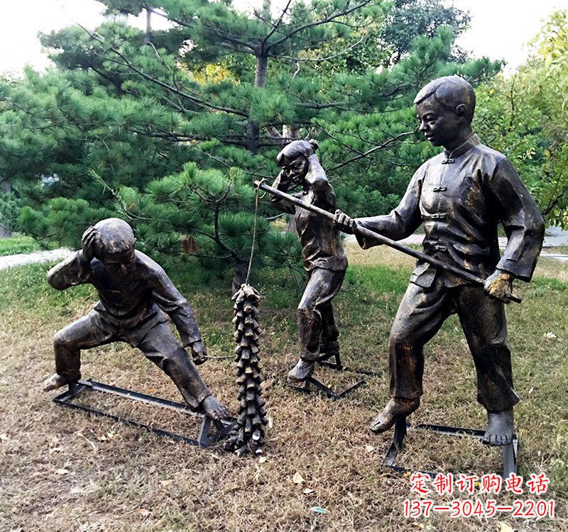 温州公园放鞭炮儿童铜雕
