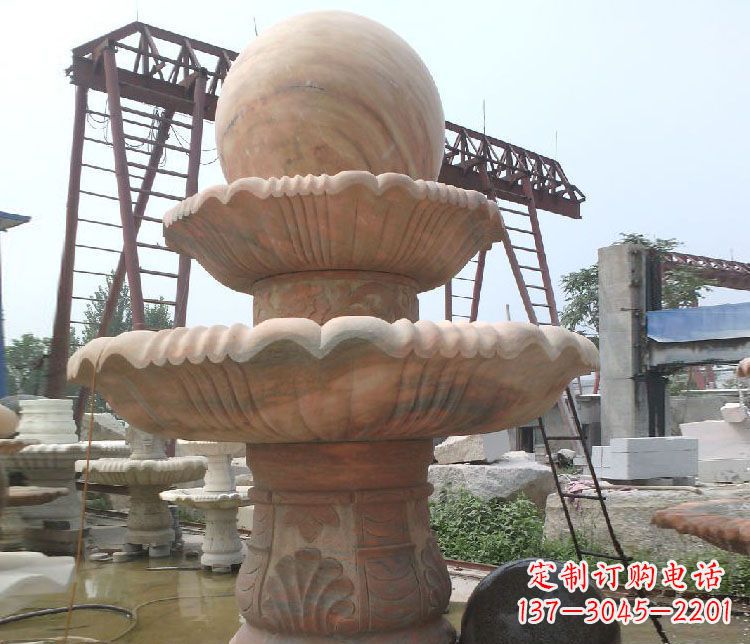 温州公园风水球晚霞红双层喷泉石雕