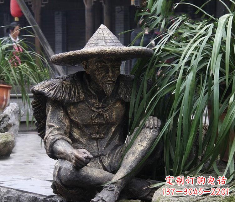 温州公园古代老渔翁铜雕
