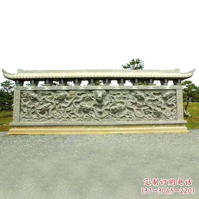 温州公园广场大型九龙壁石雕影壁墙