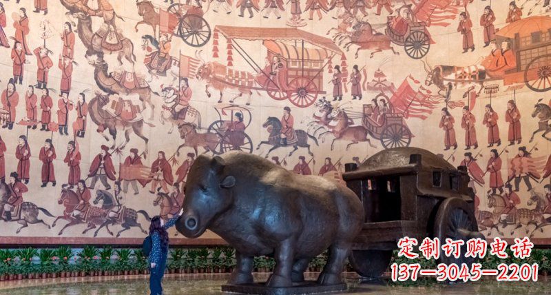温州公园河马拉车景观铜雕