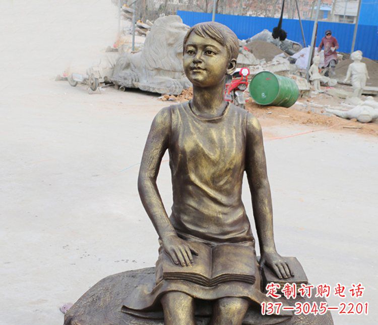 温州公园景观摆件看书的女孩铜雕